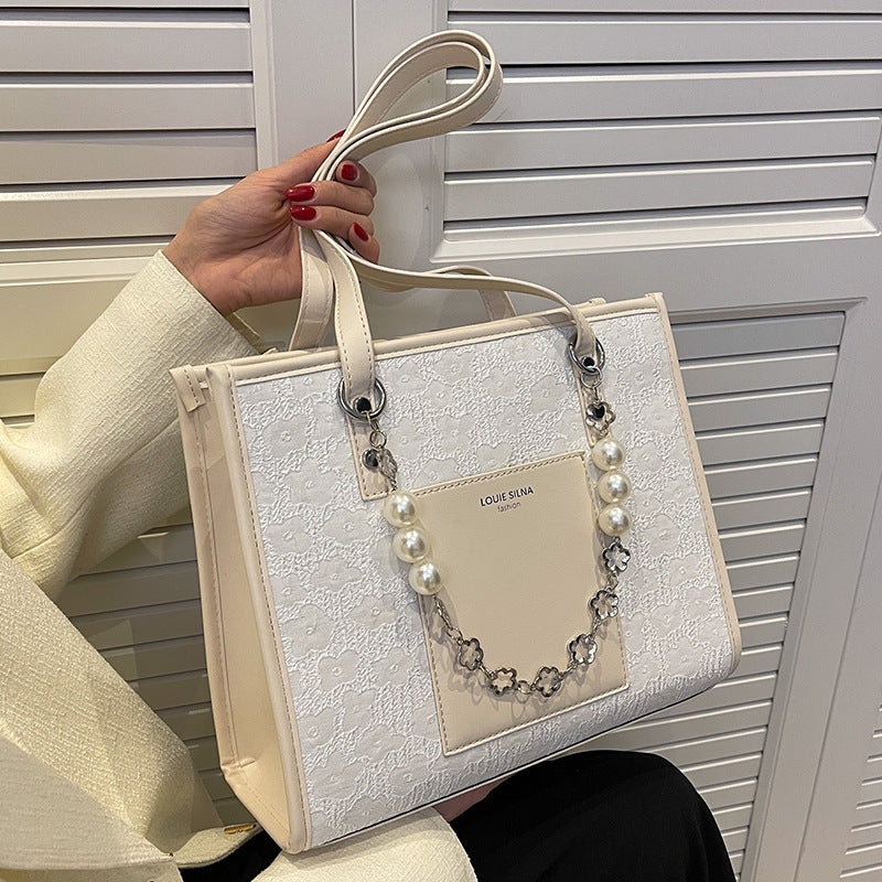 Women's Large Capacity Pearl Chain Tote Bag nihaodropshipping