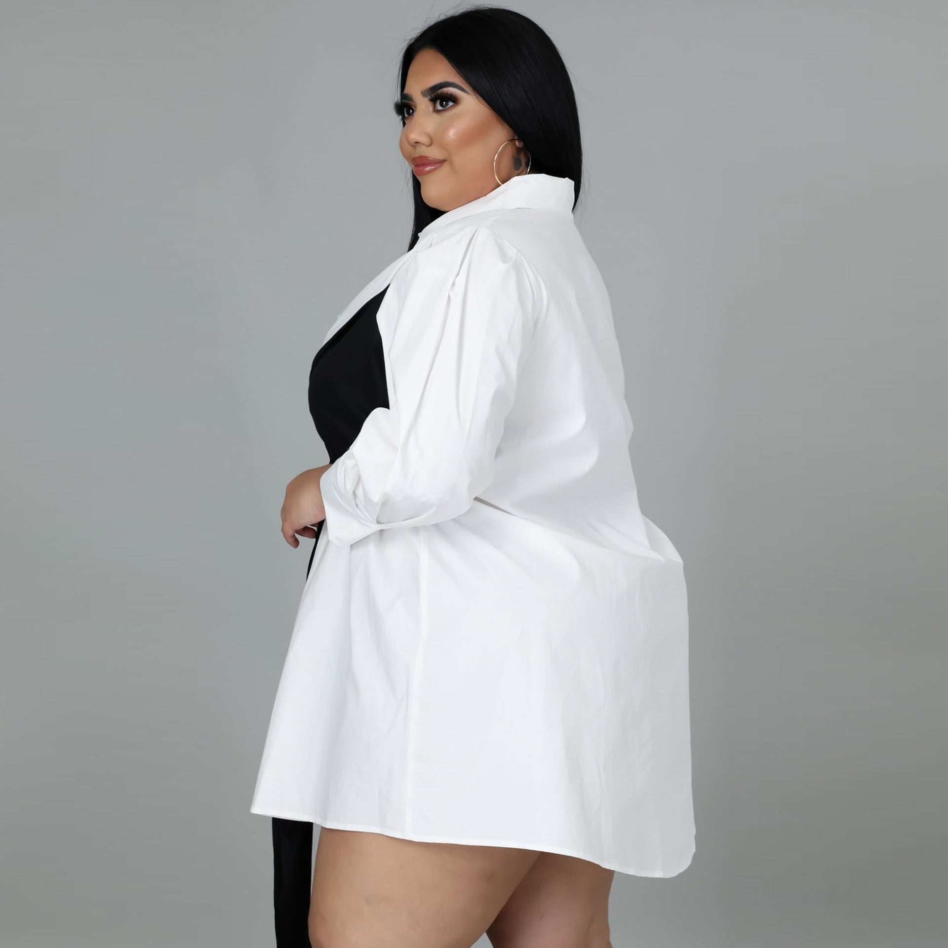 Plus Size Lace Up Bow Long Sleeve Shirt Dress nihaodropshipping