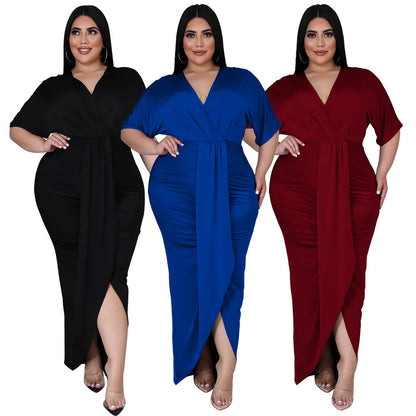 Plus Size V Neck Hem Dress nihaodropshipping