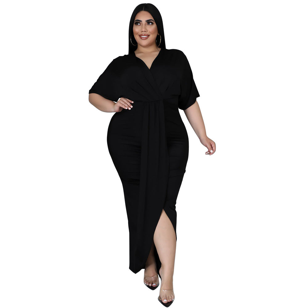 Plus Size V Neck Hem Dress nihaodropshipping