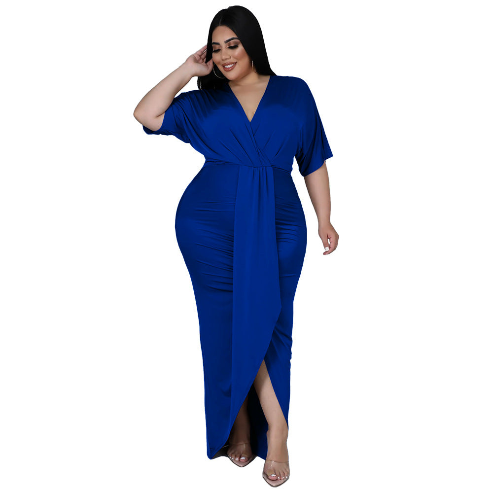 Plus Size V Neck Hem Dress nihaodropshipping