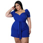 Plus Size Short Puff Sleeve Romper with Tie Waist nihaodropshipping