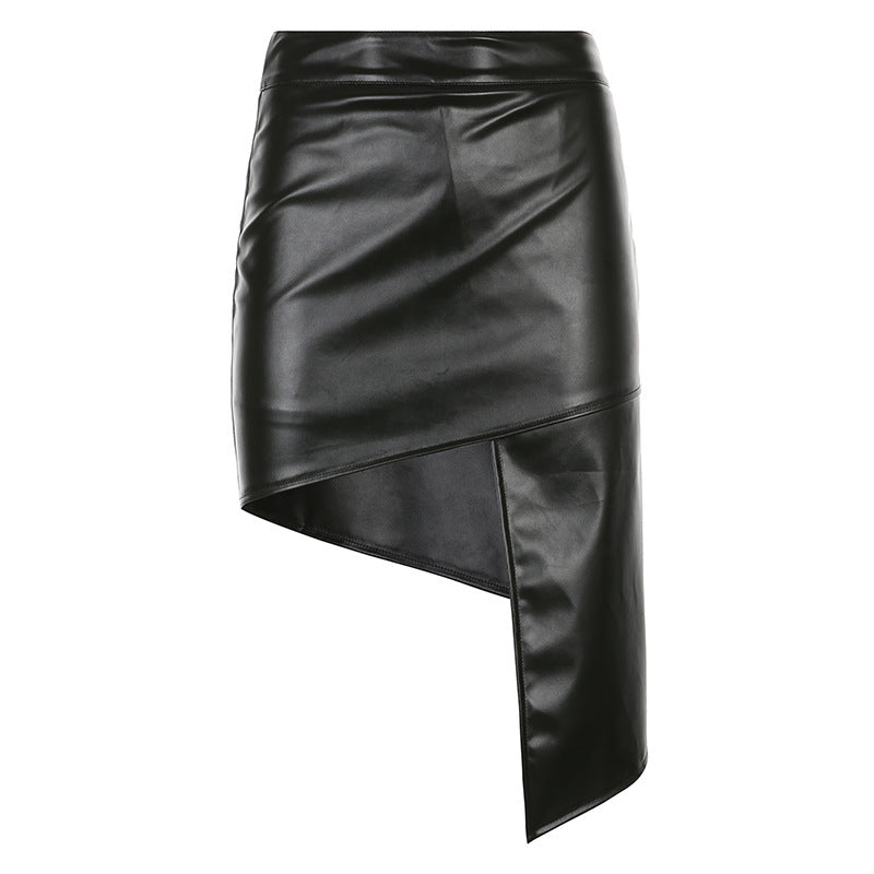 Women's High Waist Asymmetrical PU Leather Skirt nihaodropshipping