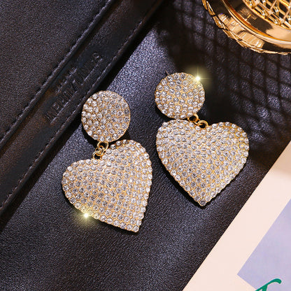 Women's Alloy Diamond Encrusted Heart Shaped Dangle Earrings nihaodropshipping