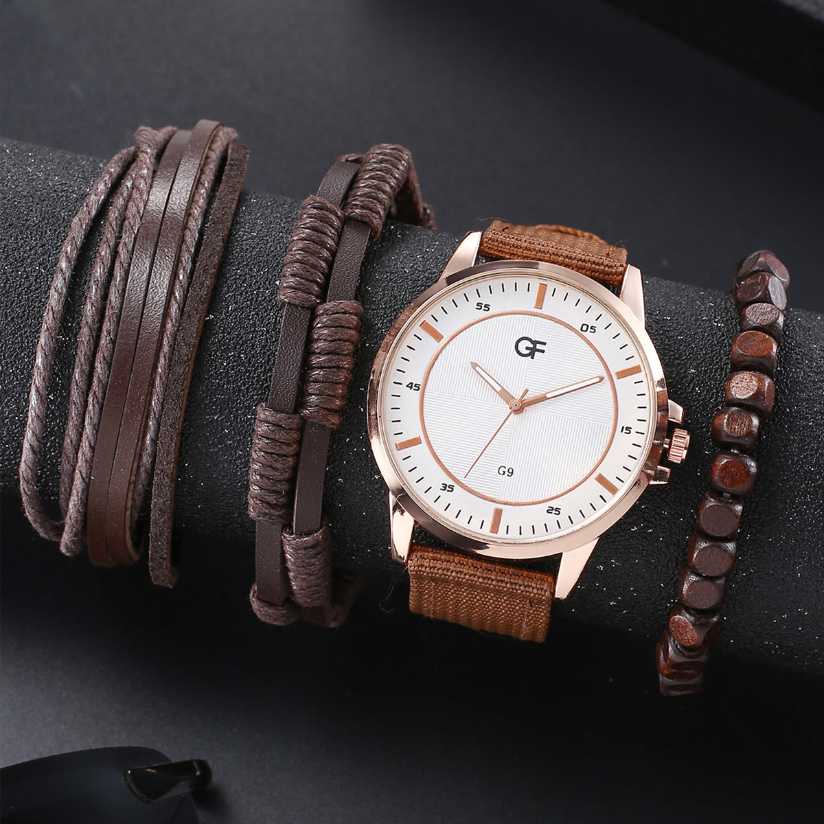 Men's Quartz Watch and PU Leather Bracelet Set nihaodropshipping