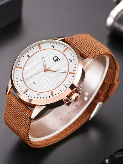 Men's Quartz Watch and PU Leather Bracelet Set nihaodropshipping