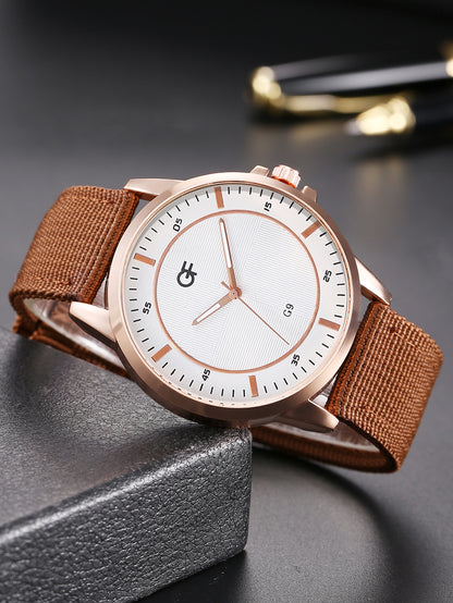 Men's Quartz Watch and PU Leather Bracelet Set nihaodropshipping