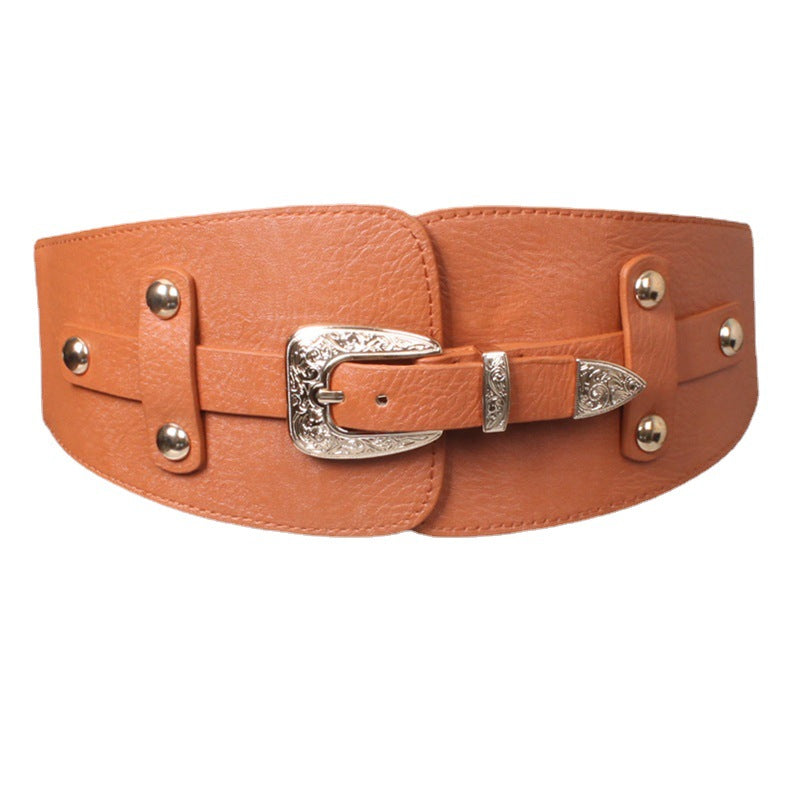 Metal Engraved Pink Buckle Elastic Waist Belt nihaodropshipping