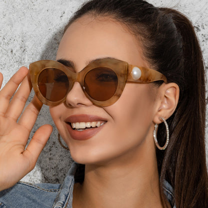 Women's Big Frame Pearl Color Glasses nihaodropshipping