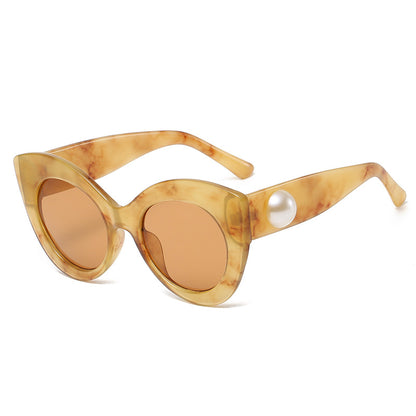 Women's Big Frame Pearl Color Glasses nihaodropshipping