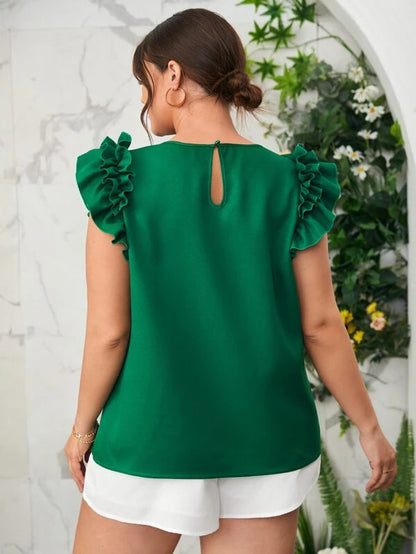 Plus Size Solid Color Ruffle Short Sleeve Blouse nihaodropshipping