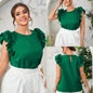 Plus Size Solid Color Ruffle Short Sleeve Blouse nihaodropshipping