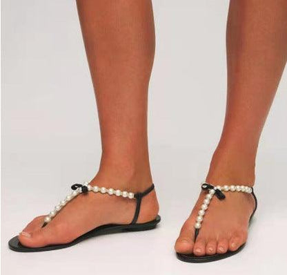 Pearl Toe Bow Flat Sandals nihaodropshipping