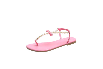 Pearl Toe Bow Flat Sandals nihaodropshipping