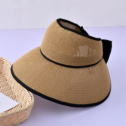 Women's Vintage Style Large Straw Sun Visor with Bow nihaodropshipping