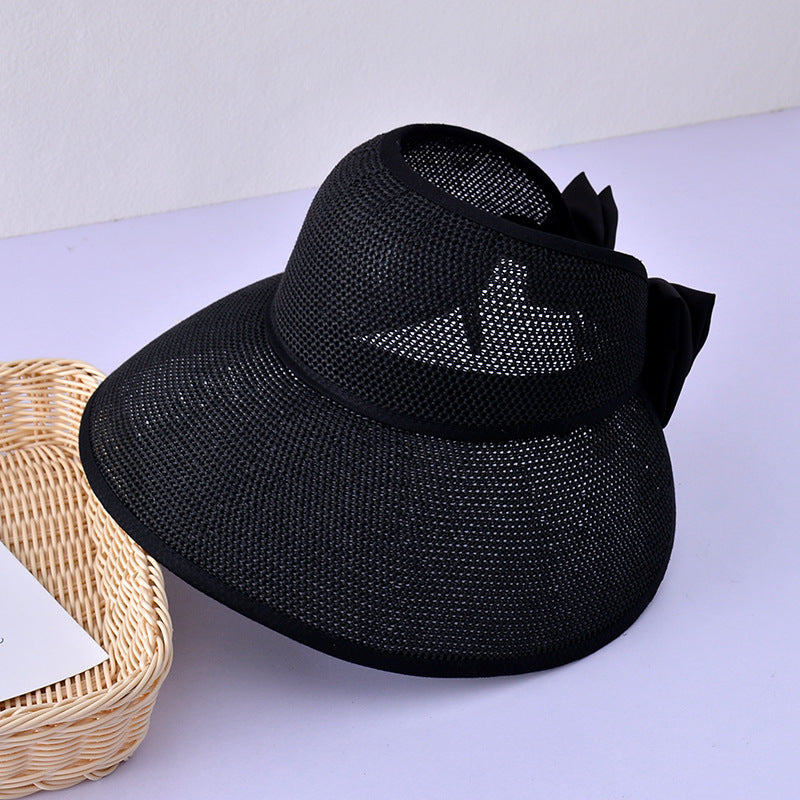 Women's Vintage Style Large Straw Sun Visor with Bow nihaodropshipping