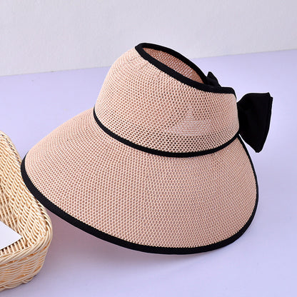 Women's Vintage Style Large Straw Sun Visor with Bow nihaodropshipping