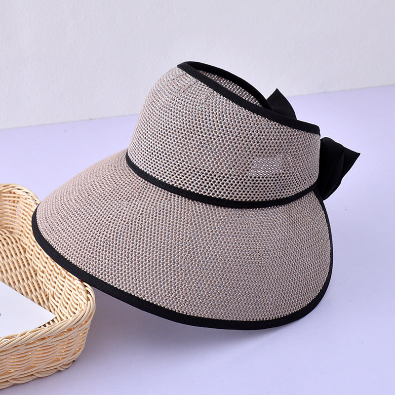 Women's Vintage Style Large Straw Sun Visor with Bow nihaodropshipping