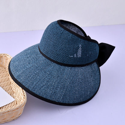 Women's Vintage Style Large Straw Sun Visor with Bow nihaodropshipping