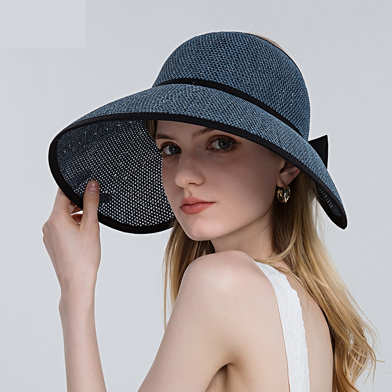 Women's Vintage Style Large Straw Sun Visor with Bow nihaodropshipping