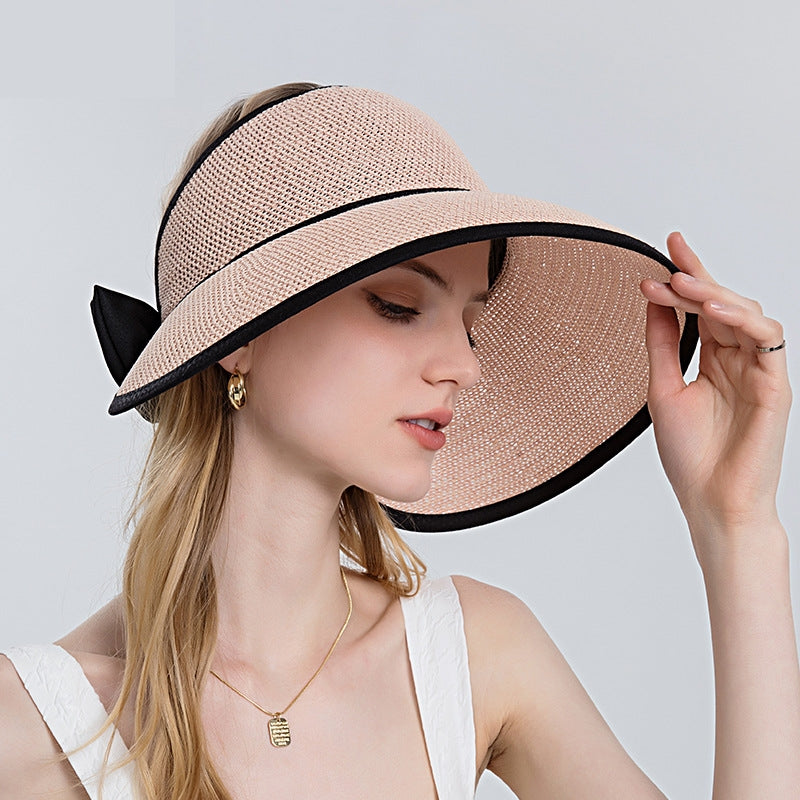 Women's Vintage Style Large Straw Sun Visor with Bow nihaodropshipping