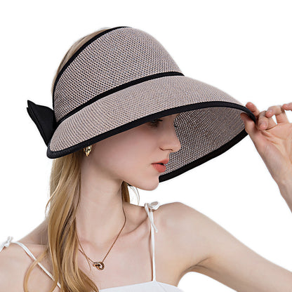 Women's Vintage Style Large Straw Sun Visor with Bow nihaodropshipping