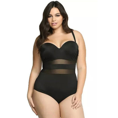 Women's Plush Size One Piece Mesh Waist Swimsuit nihaodropshipping