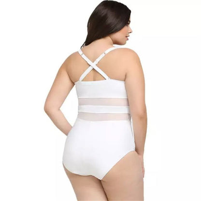 Women's Plush Size One Piece Mesh Waist Swimsuit nihaodropshipping