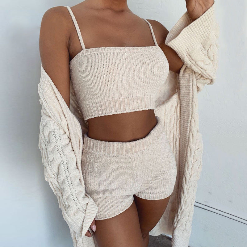 Women's Knitted Camisole Crop Top and Shorts Set nihaodropshipping