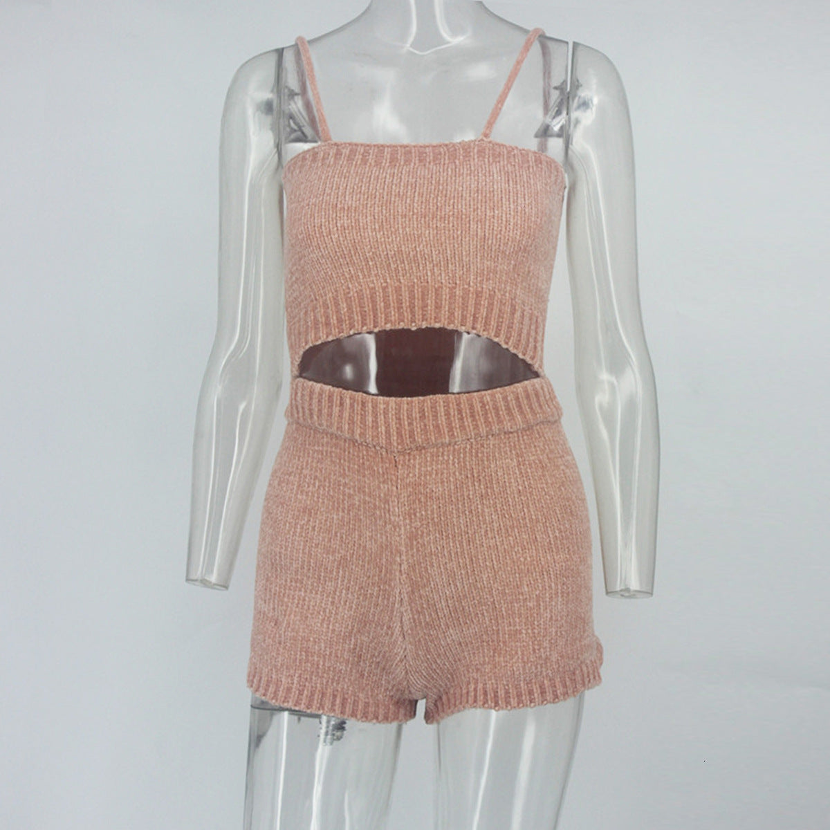 Women's Knitted Camisole Crop Top and Shorts Set nihaodropshipping