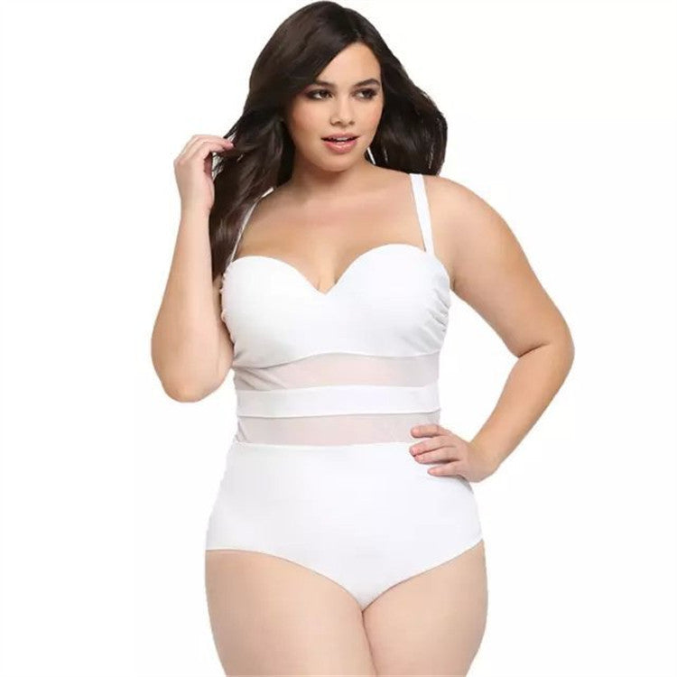 Women's Plush Size One Piece Mesh Waist Swimsuit nihaodropshipping