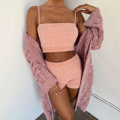 Women's Knitted Camisole Crop Top and Shorts Set nihaodropshipping