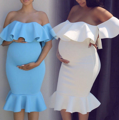 Off Shoulder Ruffle Maternity Mini Dress nihaodropshipping