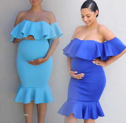 Off Shoulder Ruffle Maternity Mini Dress nihaodropshipping