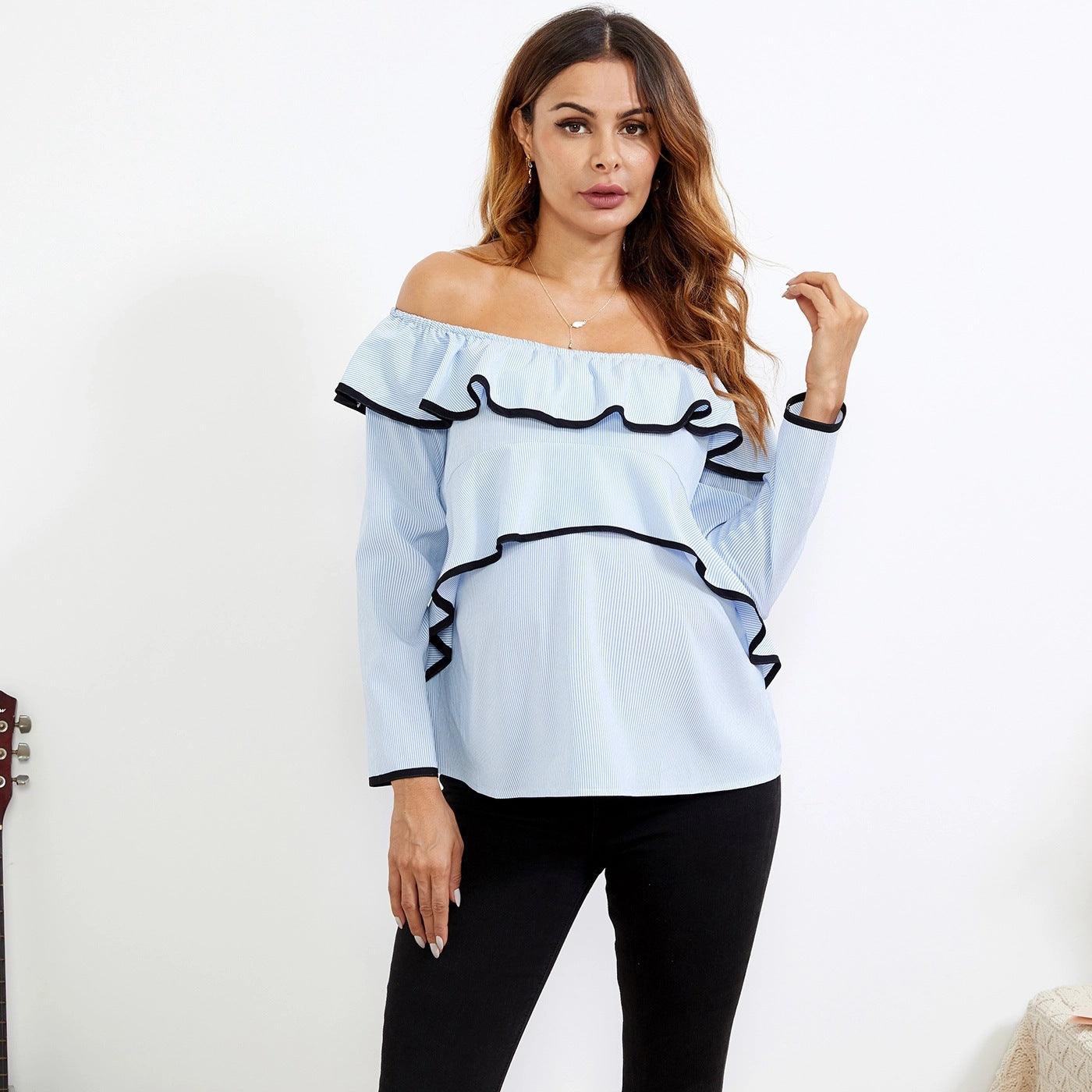 Off Shoulder Ruffle Maternity Top nihaodropshipping