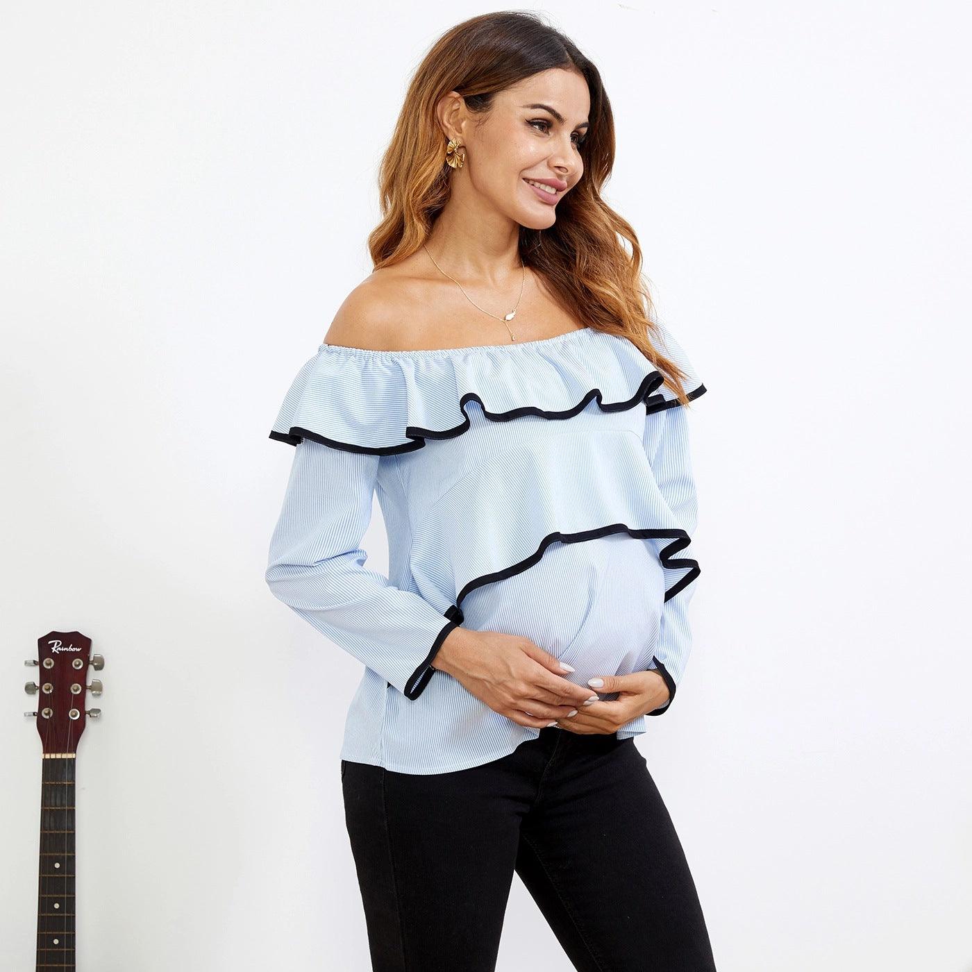 Off Shoulder Ruffle Maternity Top nihaodropshipping