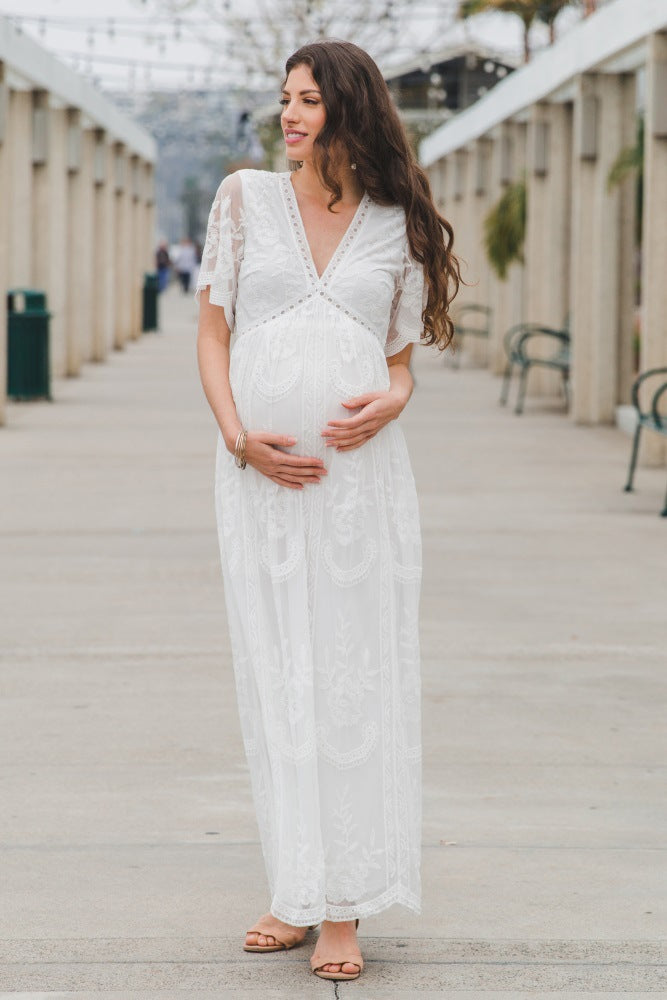 Women's Lace Embroidered Maternity Dress nihaodropshipping