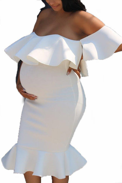 Off Shoulder Ruffle Maternity Mini Dress nihaodropshipping