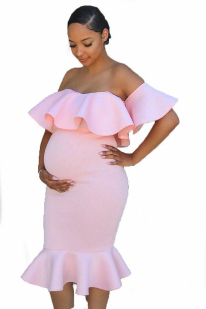 Off Shoulder Ruffle Maternity Mini Dress nihaodropshipping