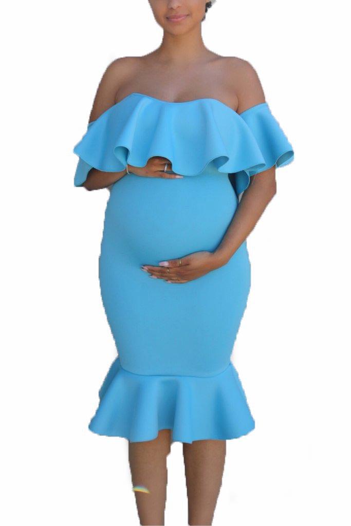 Off Shoulder Ruffle Maternity Mini Dress nihaodropshipping