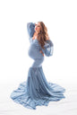 Off Shoulder Puff Sleeve Maternity Dress for Pregnancy Photo Shoot nihaodropshipping