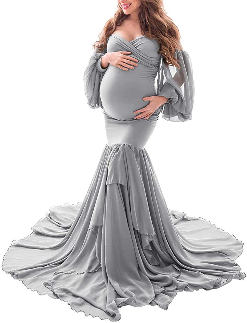 Off Shoulder Puff Sleeve Maternity Dress for Pregnancy Photo Shoot nihaodropshipping