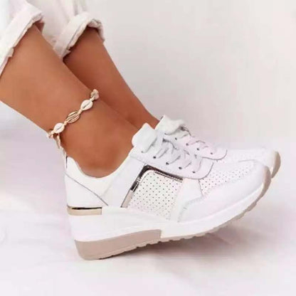 Round Toe Lace Up Wedge Sneakers nihaodropshipping