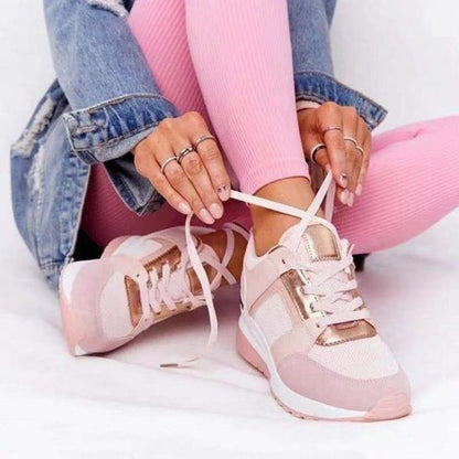 Round Toe Lace Up Wedge Sneakers nihaodropshipping