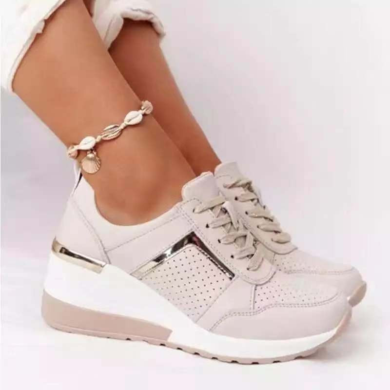 Round Toe Lace Up Wedge Sneakers nihaodropshipping