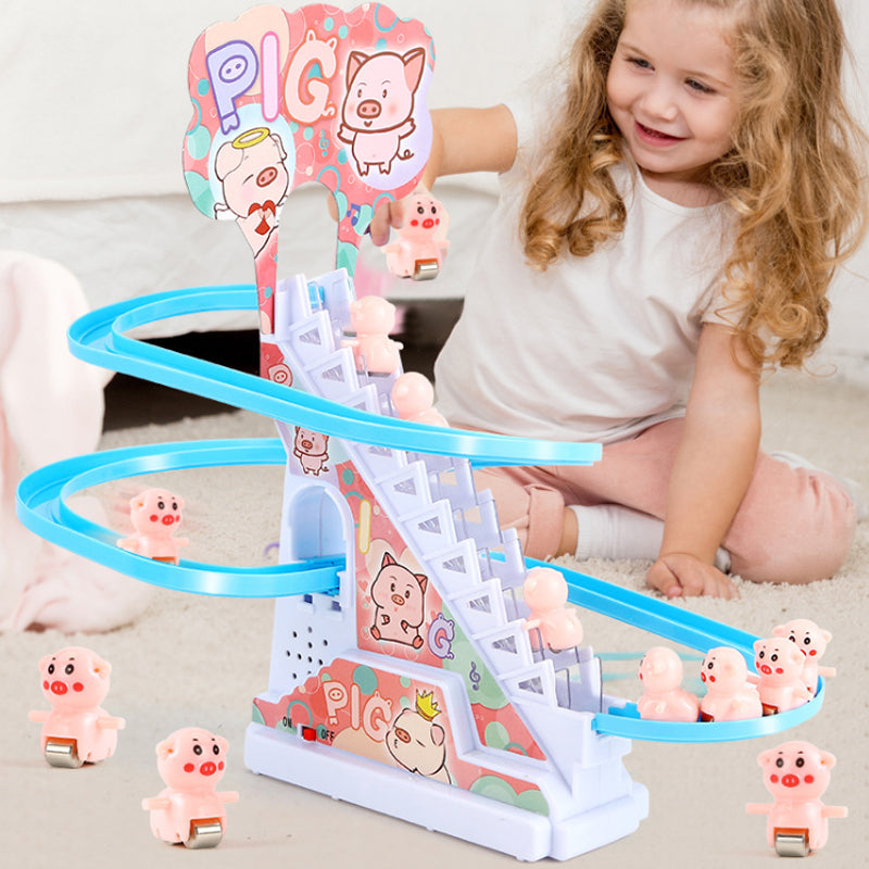 ⚠️🚨🔊 Piggy Climbing Stairs Light Music Track Electric Toy nihaodropshipping