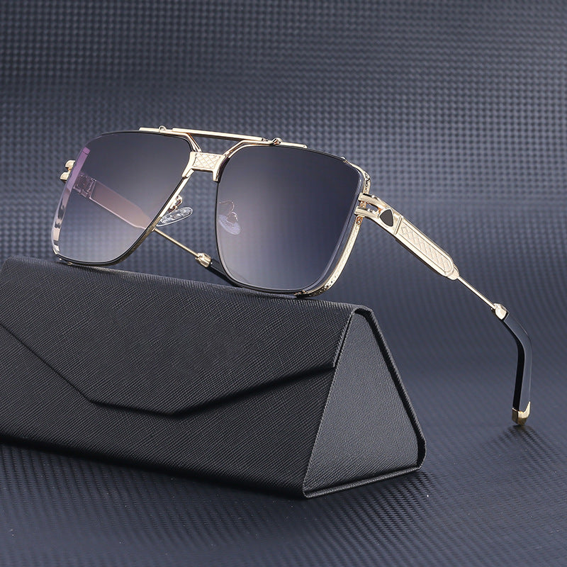 Men's Retro Style Double Beam Metal Square Cut Full Frame UV Protection Sunglasses nihaodropshipping