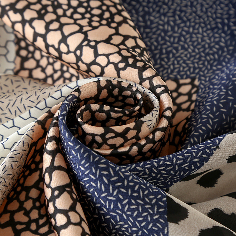 Retro Style Silk Scarf Leopard Print Geometric Design nihaodropshipping