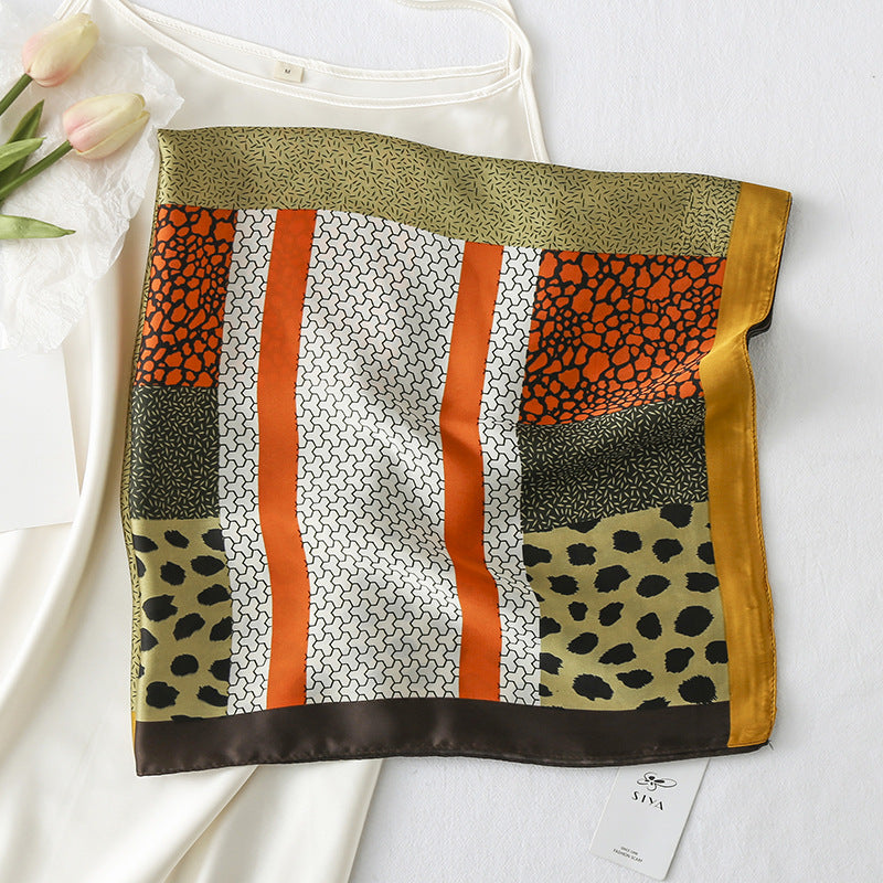 Retro Style Silk Scarf Leopard Print Geometric Design nihaodropshipping