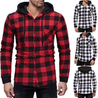 Men's Hooded Lumber Jack Style Cotton Button Up Shirt Jacket nihaodropshipping